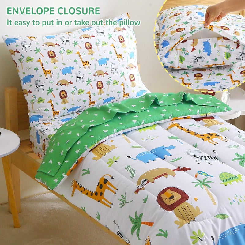 Mooreeke 4 Pieces Toddler Bedding Set - Forest Animal Toddler Comforter Sets for Girls Boys, Includes Comforter, Flat Sheet, Fitted Sheet and Pillowcase, Bed in A Bag for Baby Bedroom - Image 3
